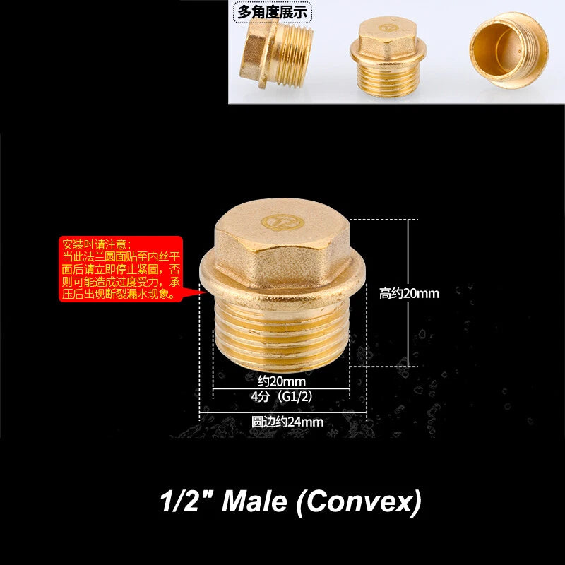 Brass BSP Blanking Cap Plug — 1/8" to 2" Male & Female Stop End with Washer