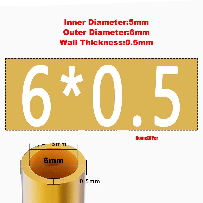 H62 Brass Round Tube — OD 2mm–100mm, Wall 0.5mm–4mm, 200mm Length