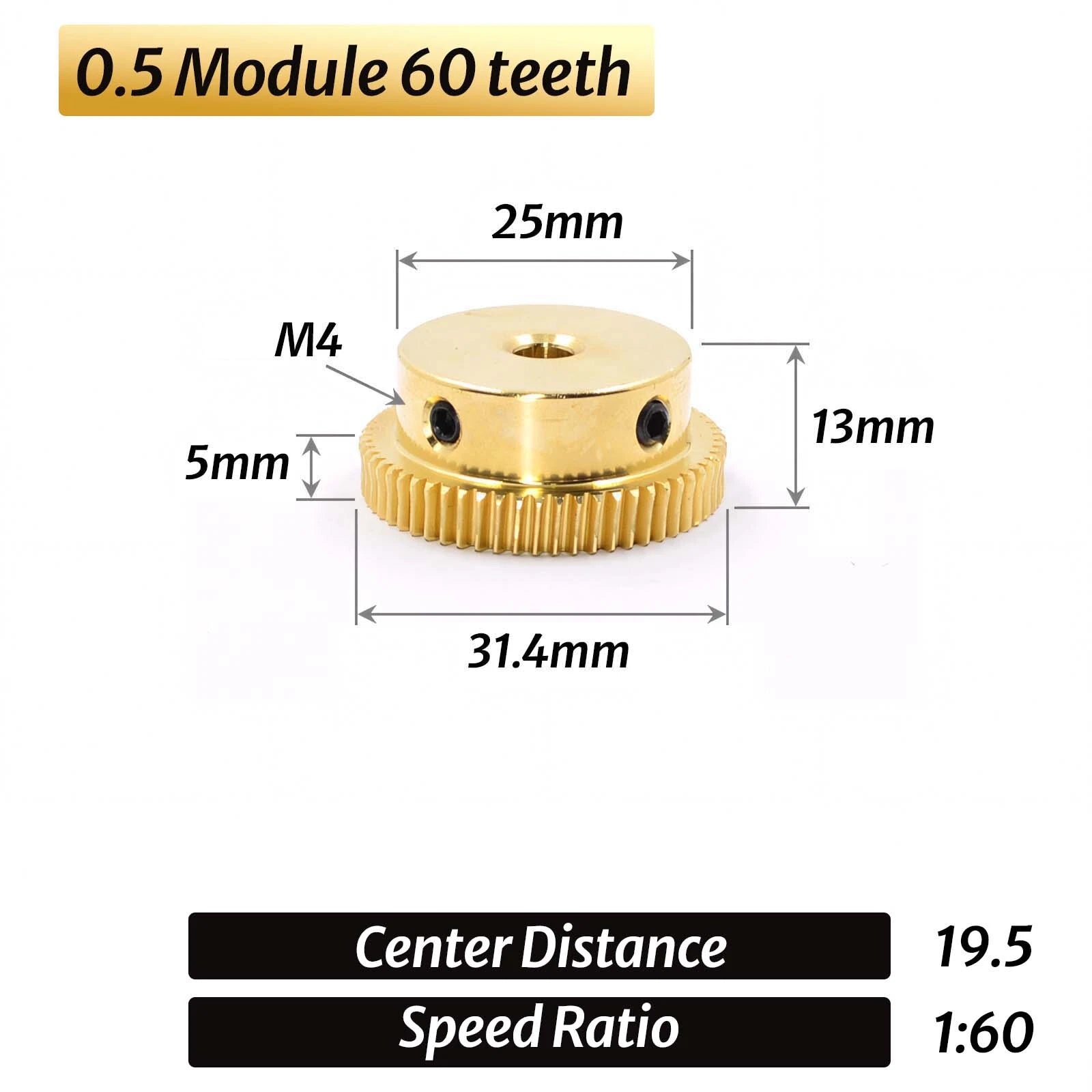 0.5/0.8/1/1.5 Module 20T to 60T Gear Copper Worm Wheel Gear & Worm Gear Shaft
