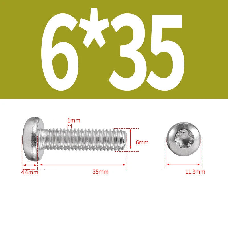 M6 M8 M10 A2 STAINLESS STEEL TORX PAN HEAD MACHINE SCREWS HEXOBULAR BOLTS