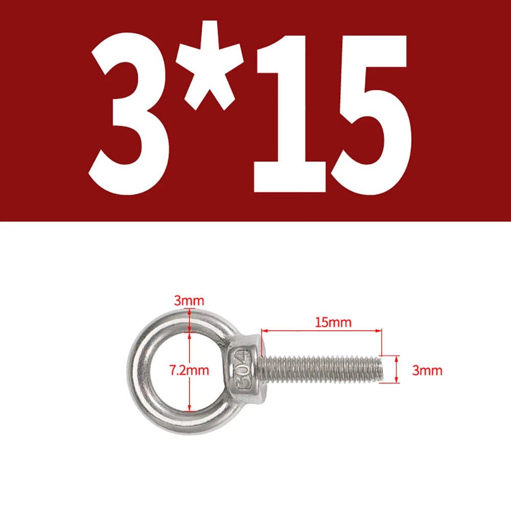 A2 Stainless Steel Lifting Eye Bolts DIN 580 — M3 M4 M5 M6 M8, 9mm–200mm - HomeDIYer
