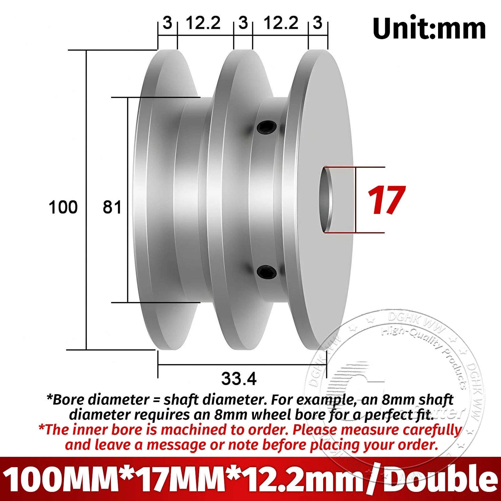 V-Groove Aluminum Drive Pulley For V-Belt Pulleys Groove 12.5mm OD 40mm-150mm