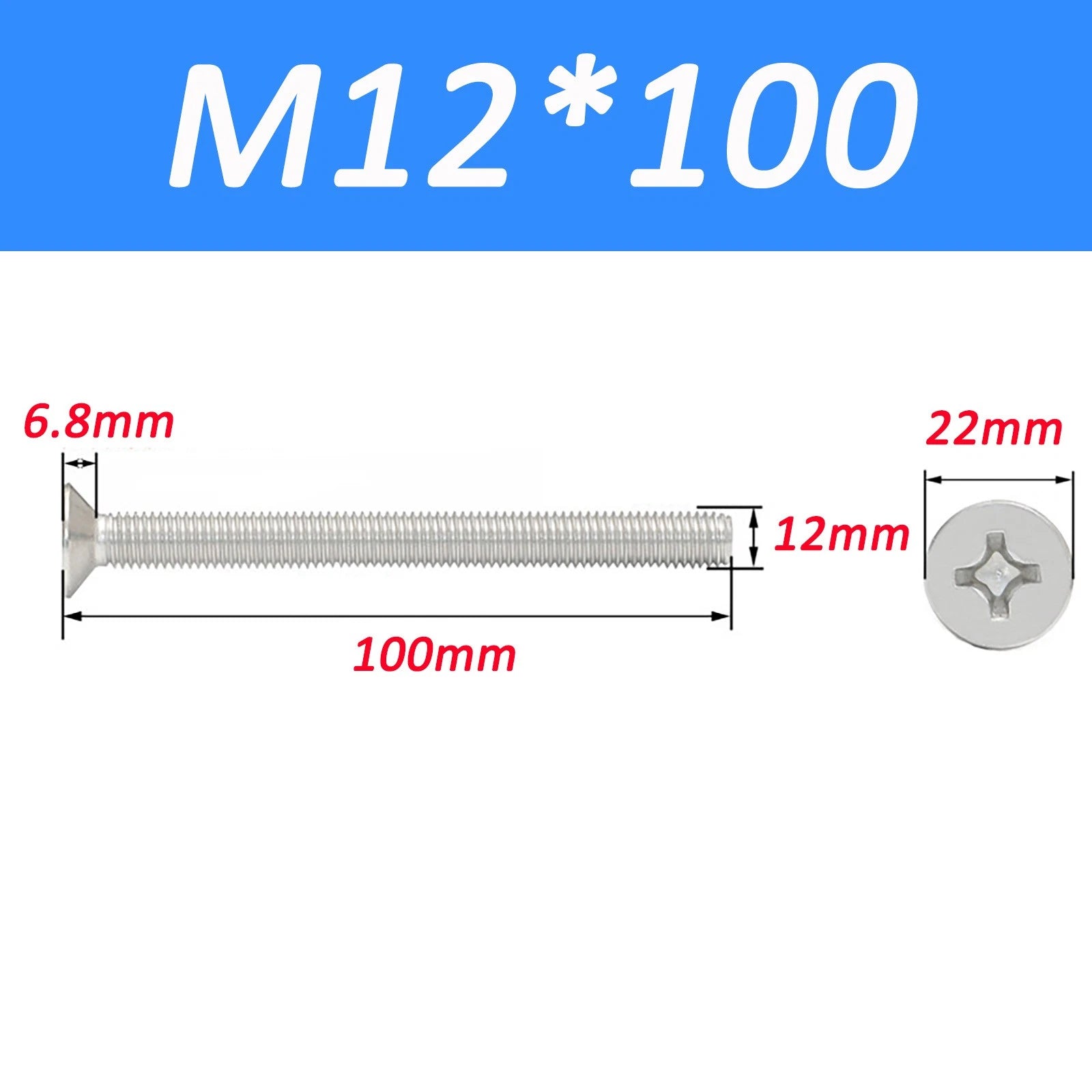 A2 Stainless Steel Countersunk Phillips Machine Screws DIN 965 — Extra Long M2–M12