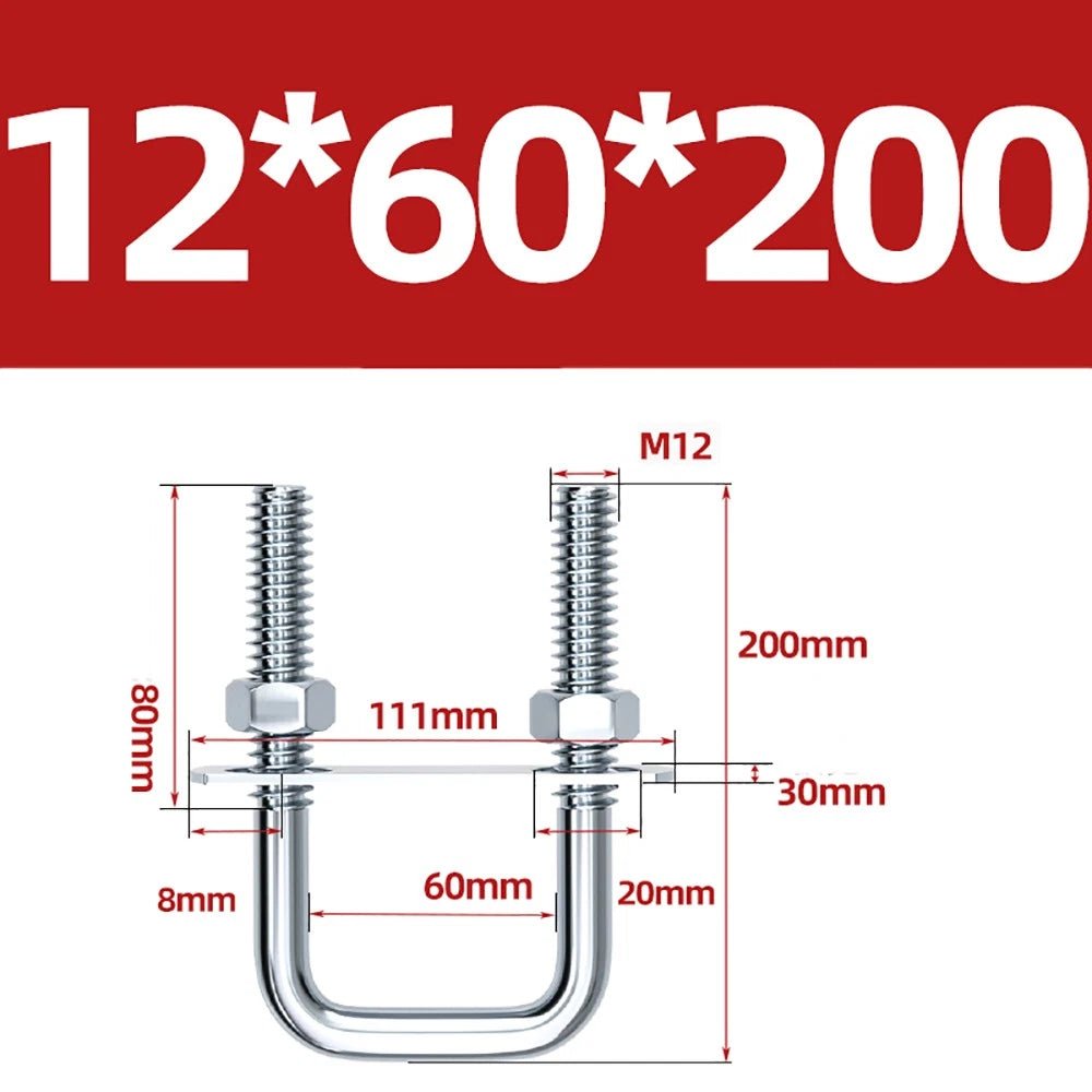 Square U - Bolts with Plate and Nuts – M6 M8 M10 M12 Zinc Plated, Trailer & Pipe Clamp Fasteners - HomeDIYer