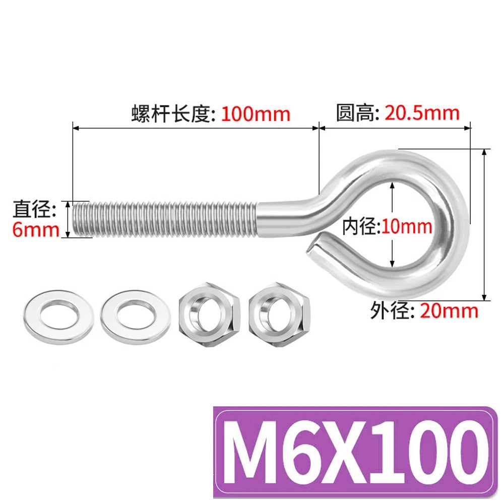 Galvanised Stainless Eye Screws Hooks Eye Bolts Closed Screws Threaded Rings Set