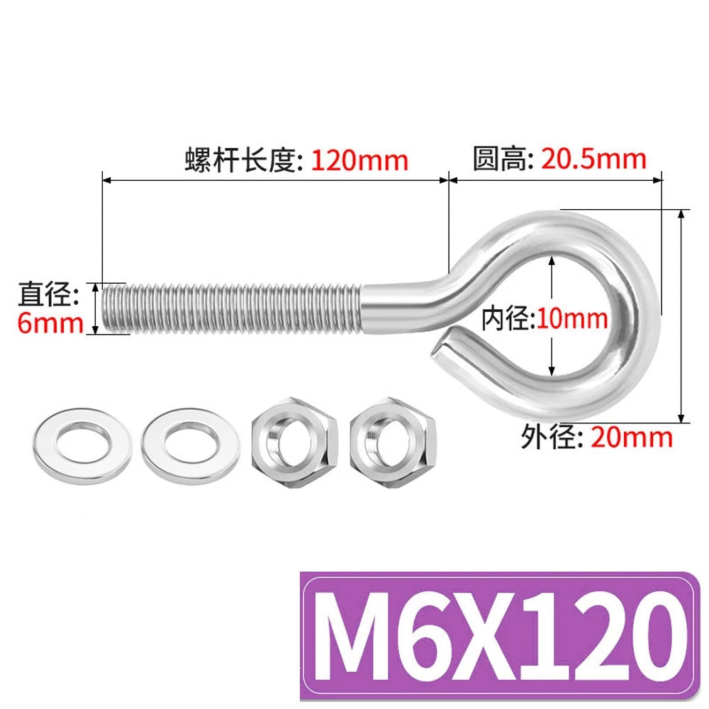 Galvanised Stainless Eye Screws Hooks Eye Bolts Closed Screws Threaded Rings Set