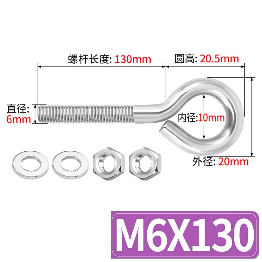 Galvanised Stainless Eye Screws Hooks Eye Bolts Closed Screws Threaded Rings Set