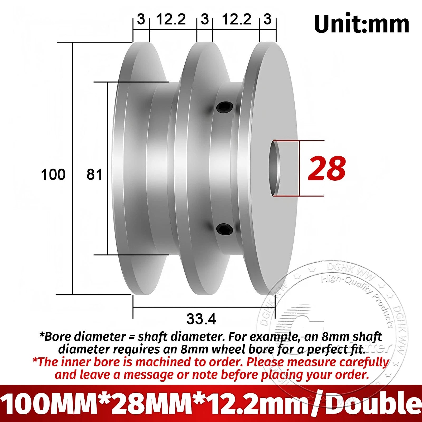 V-Groove Aluminum Drive Pulley For V-Belt Pulleys Groove 12.5mm OD 40mm-150mm