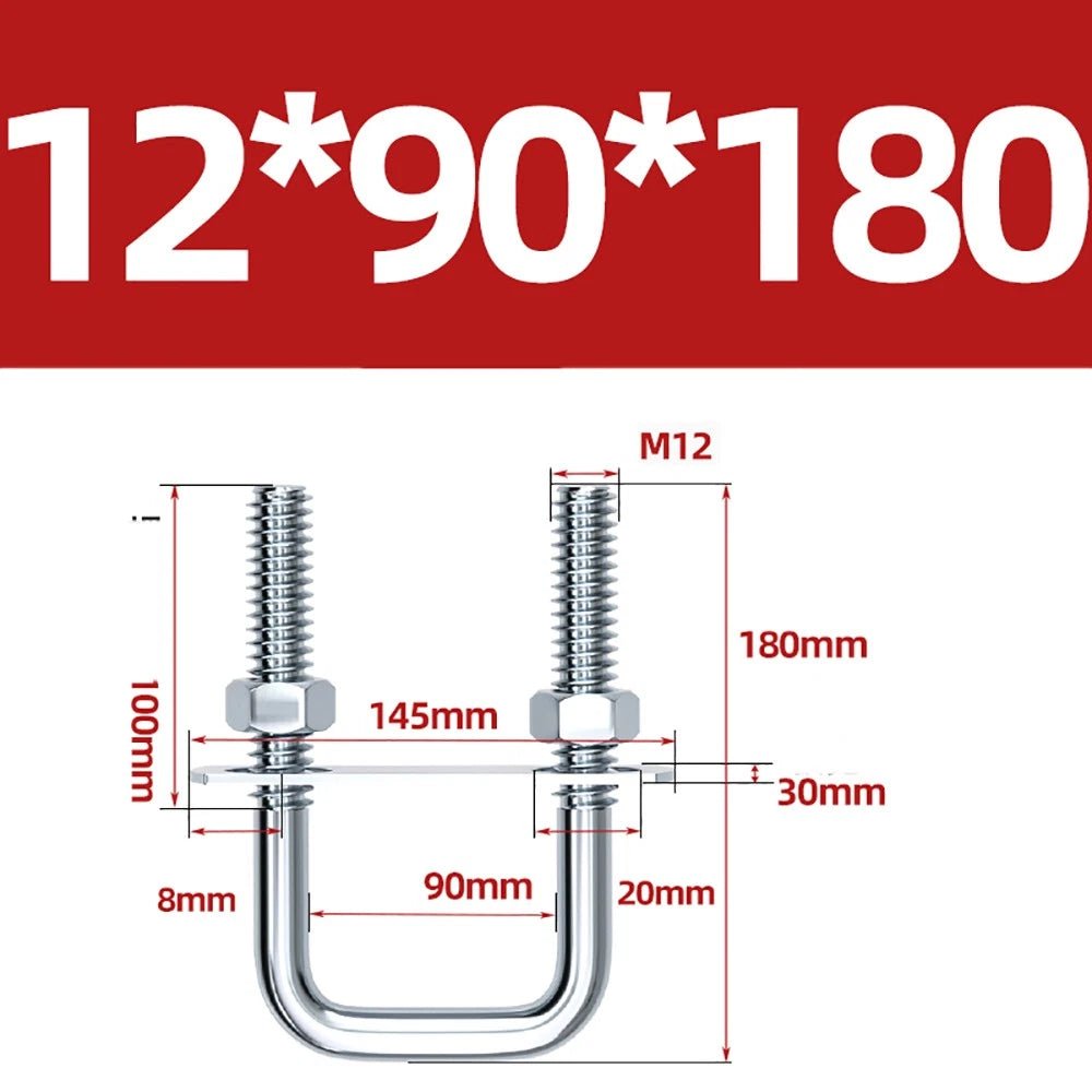 Square U - Bolts with Plate and Nuts – M6 M8 M10 M12 Zinc Plated, Trailer & Pipe Clamp Fasteners - HomeDIYer