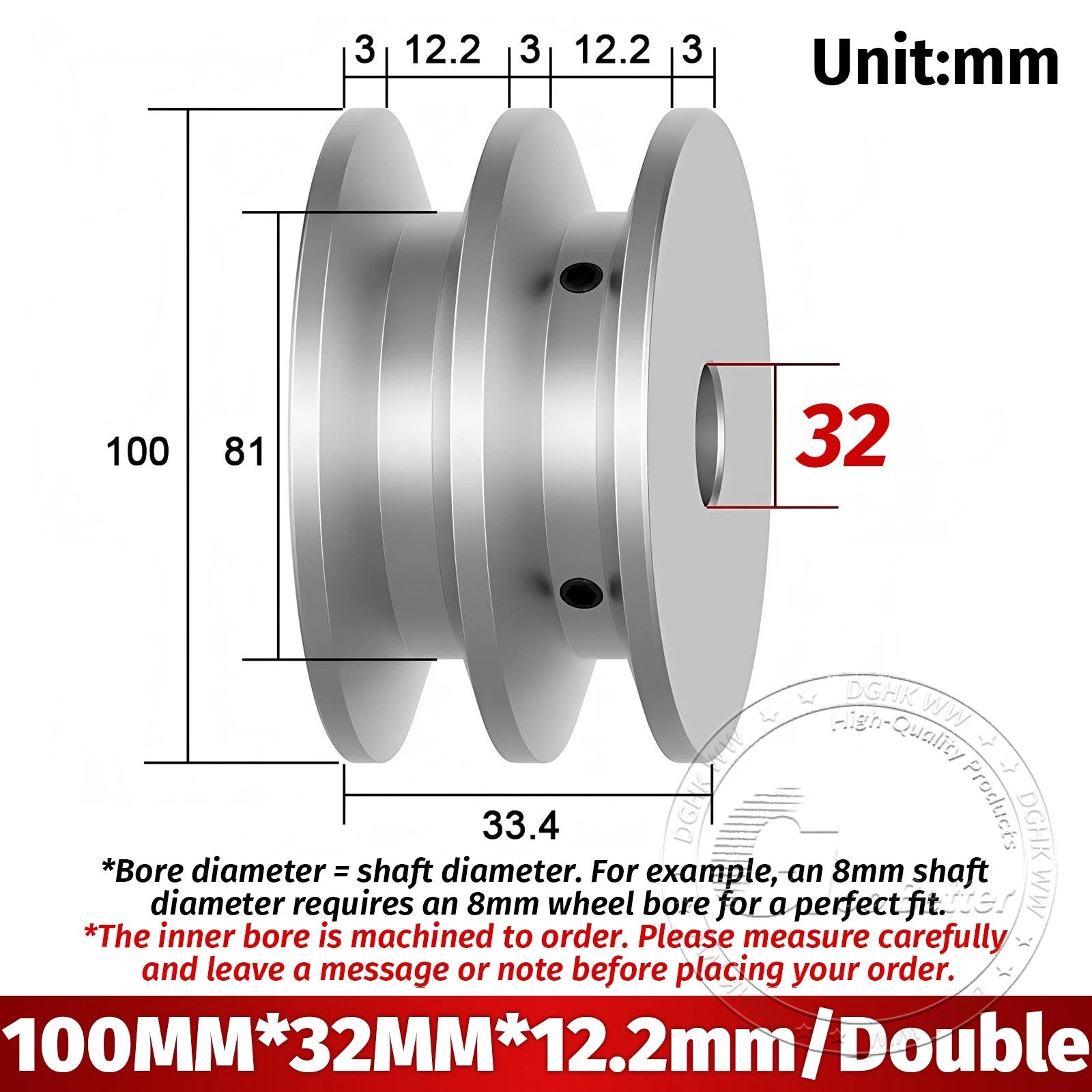 V-Groove Aluminum Drive Pulley For V-Belt Pulleys Groove 12.5mm OD 40mm-150mm