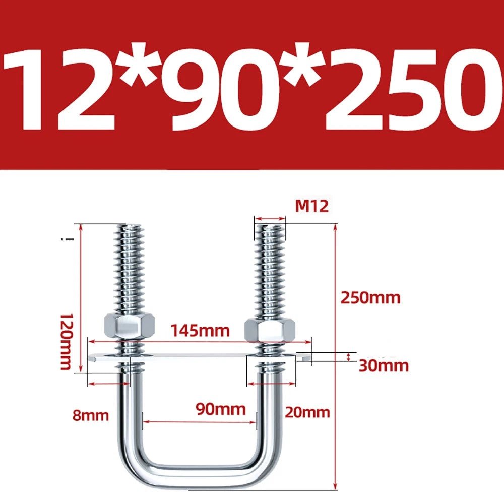 Square U - Bolts with Plate and Nuts – M6 M8 M10 M12 Zinc Plated, Trailer & Pipe Clamp Fasteners - HomeDIYer