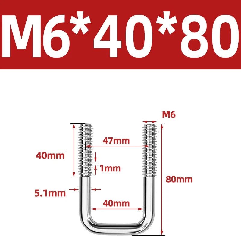 A2 304 Stainless Steel Square U - Bolt Clamp — M6 M8 M10 M12, Multiple Lengths - HomeDIYer
