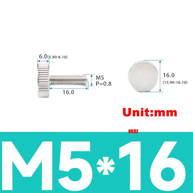 M5 M6 Flat Head Knurled Thumb Screws 303 Stainless Steel 8mm to 35mm Hand Bolts