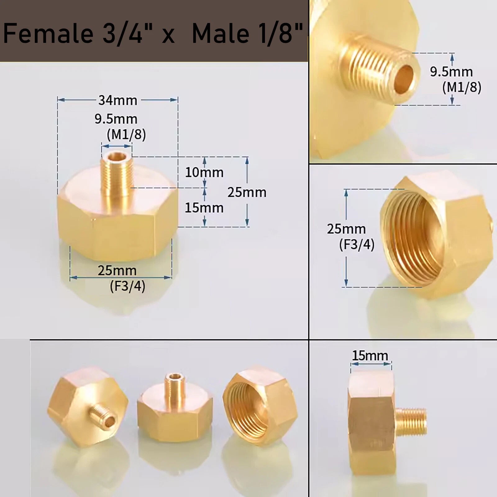 Brass BSP Reducing Nipple Connector — Male to Female Pipe Fitting Adapter (1/8" to 1")