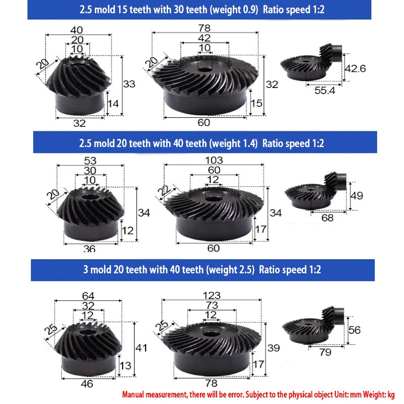 1 Set 1/1.5/2/2.5/3/4/5/6 Mod Umbrella Spiral Bevel Gear Helical 90° 45# steel