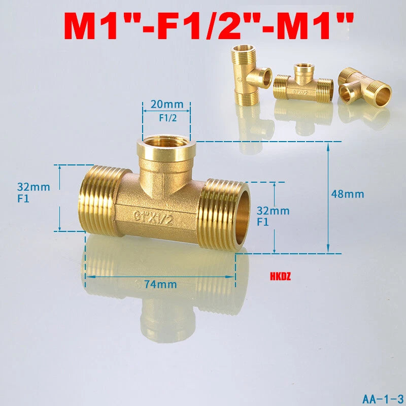 Brass T-Shape Pipe Fittings 1 2"~2" BSP Male Female Thread Tee Connector Adapter
