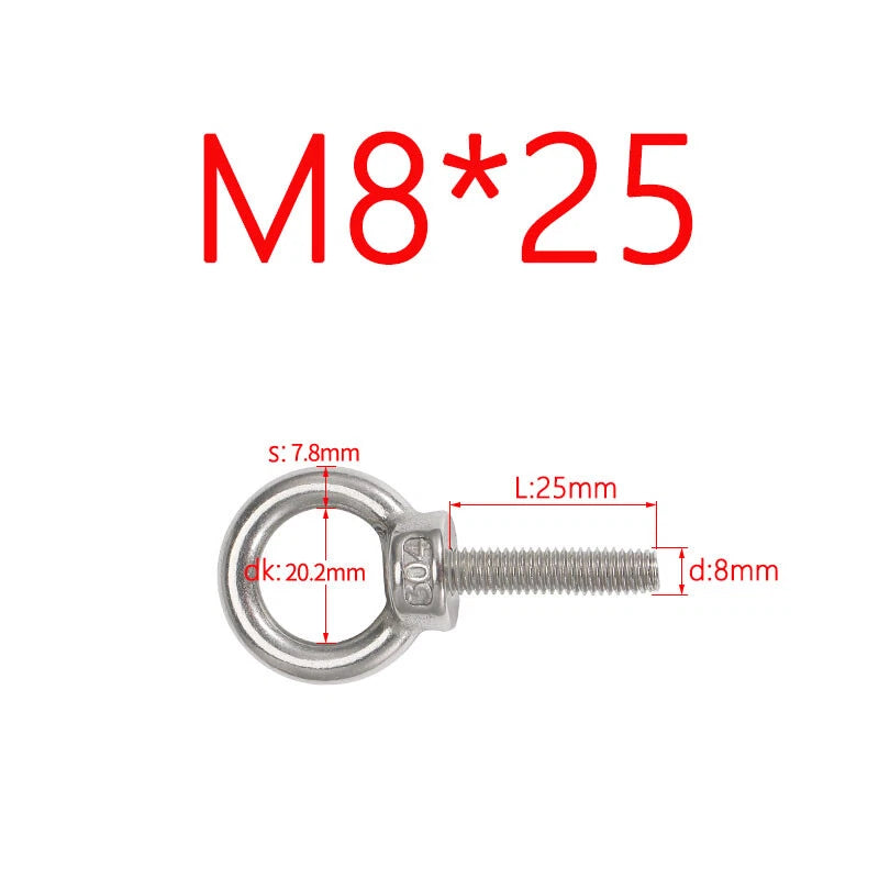 M3–M24 Stainless Steel Eye Bolts with Metric Thread — 304 SS Lifting Eyebolt
