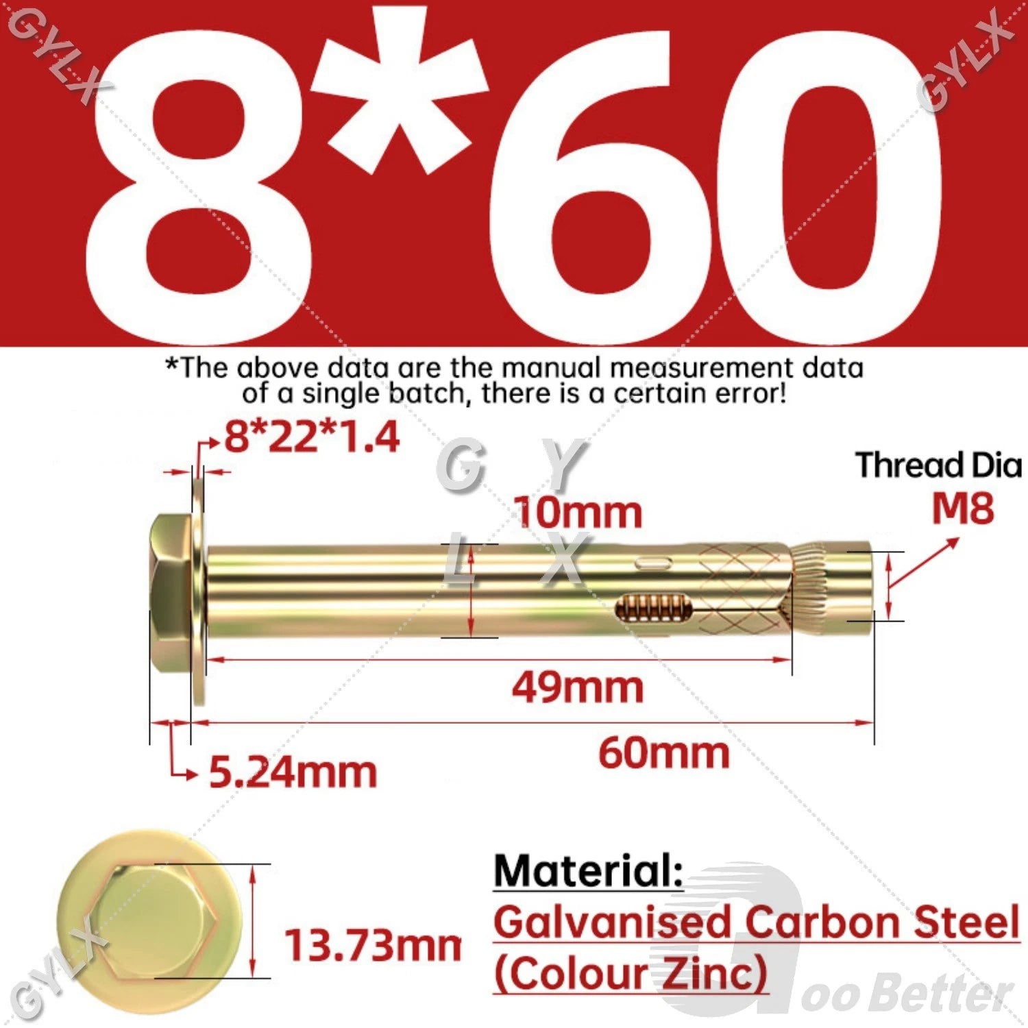 Sleeve Anchor Expansion Bolts for Masonry – Zinc Plated | M6 M8 M10 M12 M16