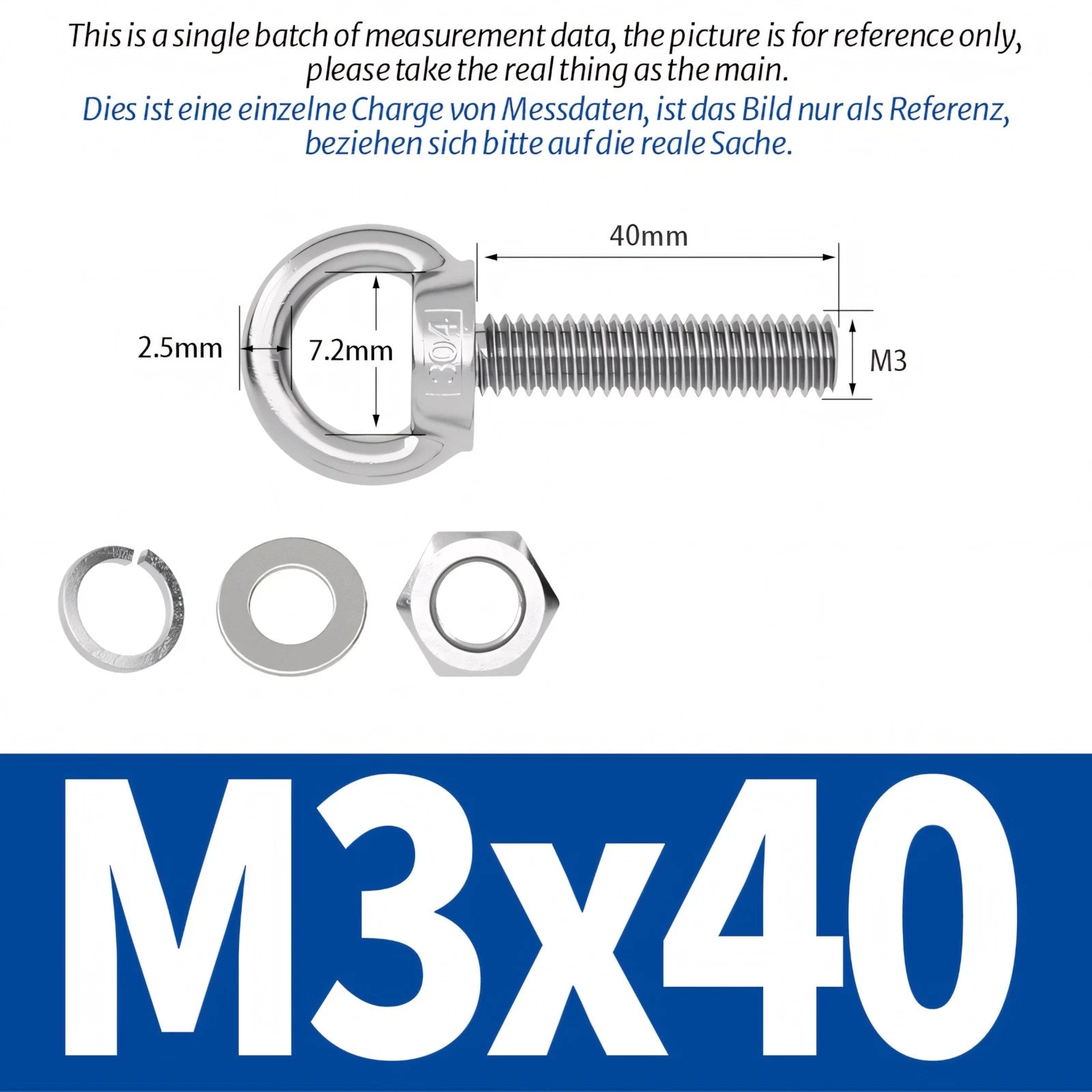 M3 M4 M5 M6 Eye Bolts Kit Screws Nut Washer Long Boat Stainless Steel A2 304