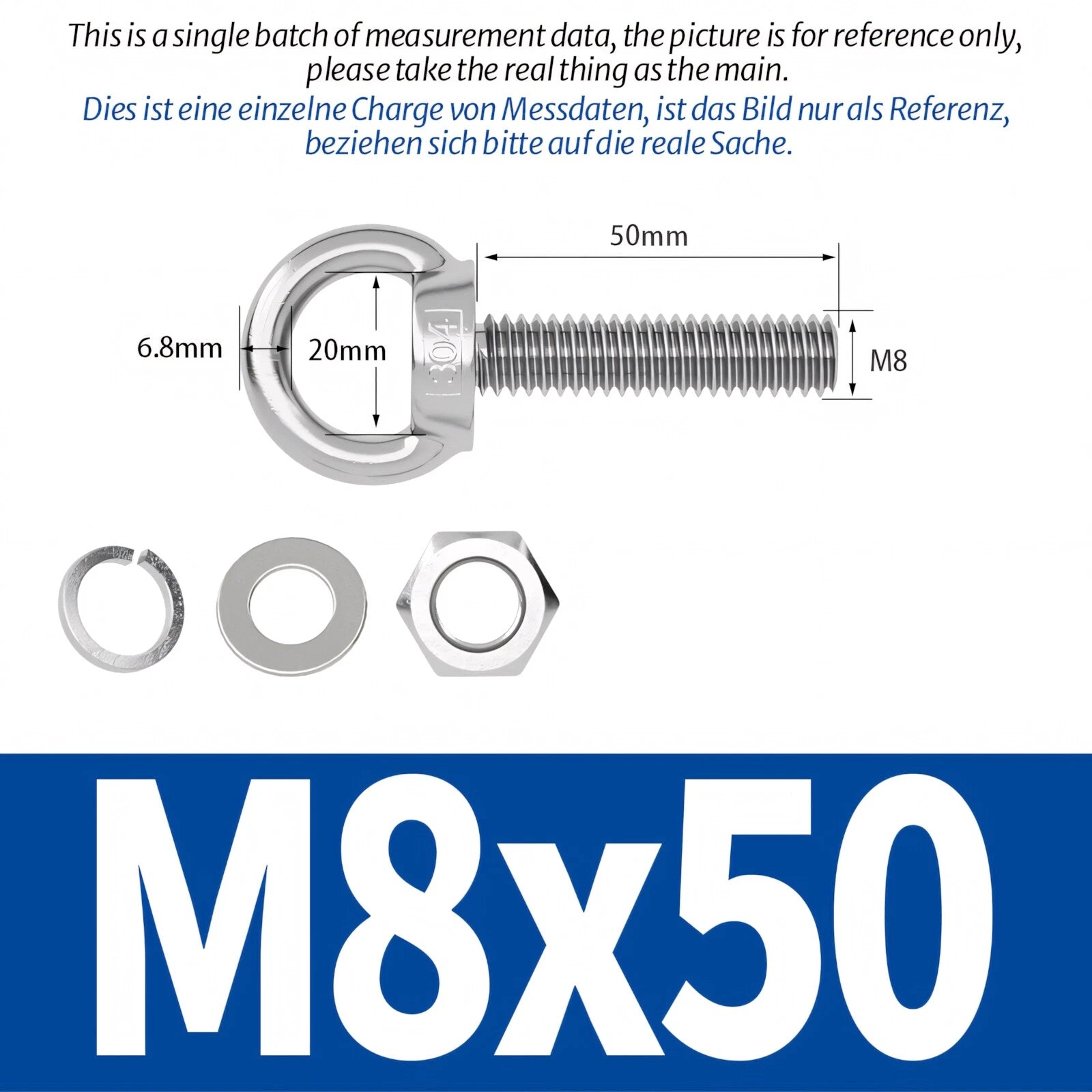 M8 M10 M12 Eye Bolts Kit Screws Nut Washer Long Boat Stainless Steel A2 304