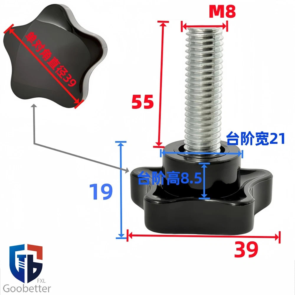 Plastic Star Knobs Clamping Bolts Thumb Screws Machine Handle Black M8 M10