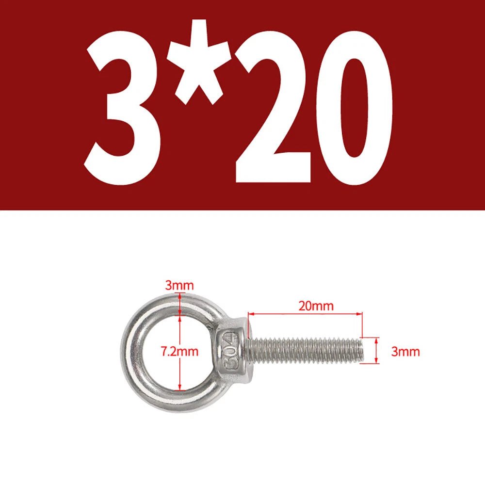 A2 Stainless Steel Lifting Eye Bolts DIN 580 — M3 M4 M5 M6 M8, 9mm–200mm - HomeDIYer