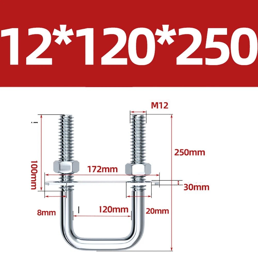 Square U - Bolts with Plate and Nuts – M6 M8 M10 M12 Zinc Plated, Trailer & Pipe Clamp Fasteners - HomeDIYer