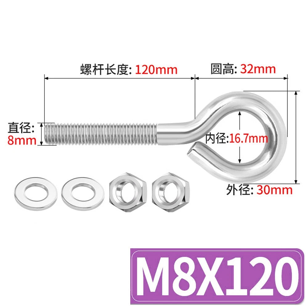 Galvanised Stainless Eye Screws Hooks Eye Bolts Closed Screws Threaded Rings Set