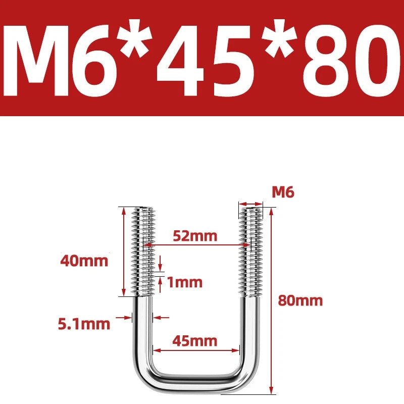 A2 304 Stainless Steel Square U - Bolt Clamp — M6 M8 M10 M12, Multiple Lengths - HomeDIYer