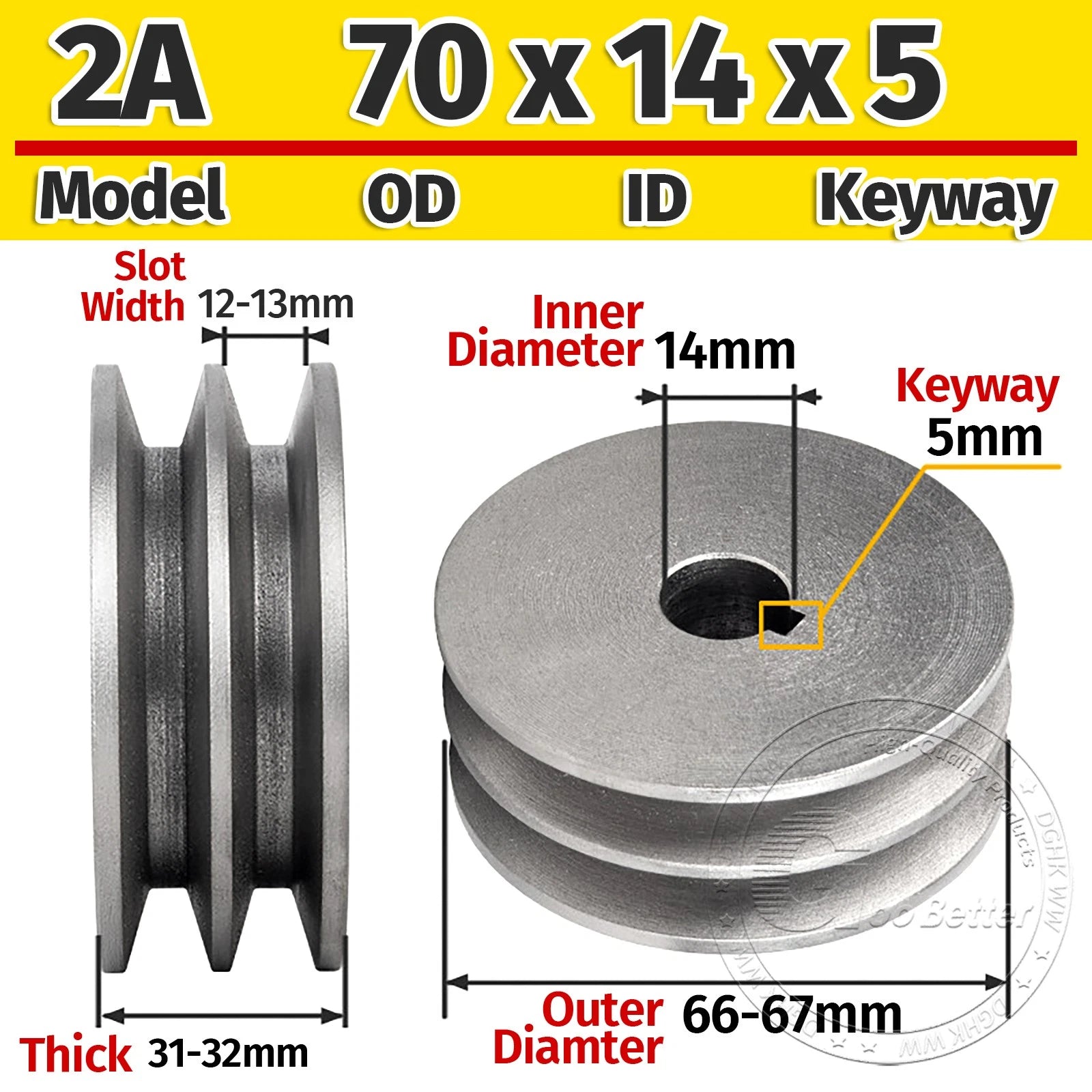 Cast Iron Drive Pulley Double Groove 2A Flat For A/V Belt Pulley OD 60mm-180mm