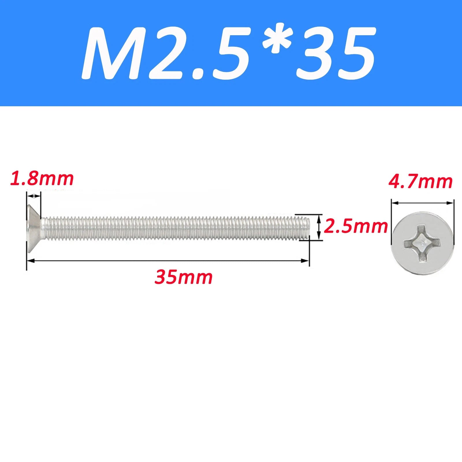 A2 Stainless Steel Countersunk Phillips Machine Screws DIN 965 — Extra Long M2–M12