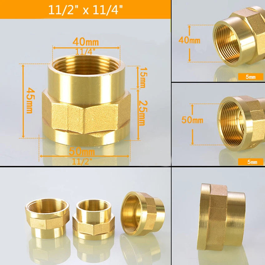 Brass BSP Female Thread Reducing Pipe Adapter Connector — 1-1/4" to 2"