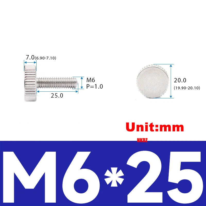 M5 M6 Flat Head Knurled Thumb Screws 303 Stainless Steel 8mm to 35mm Hand Bolts