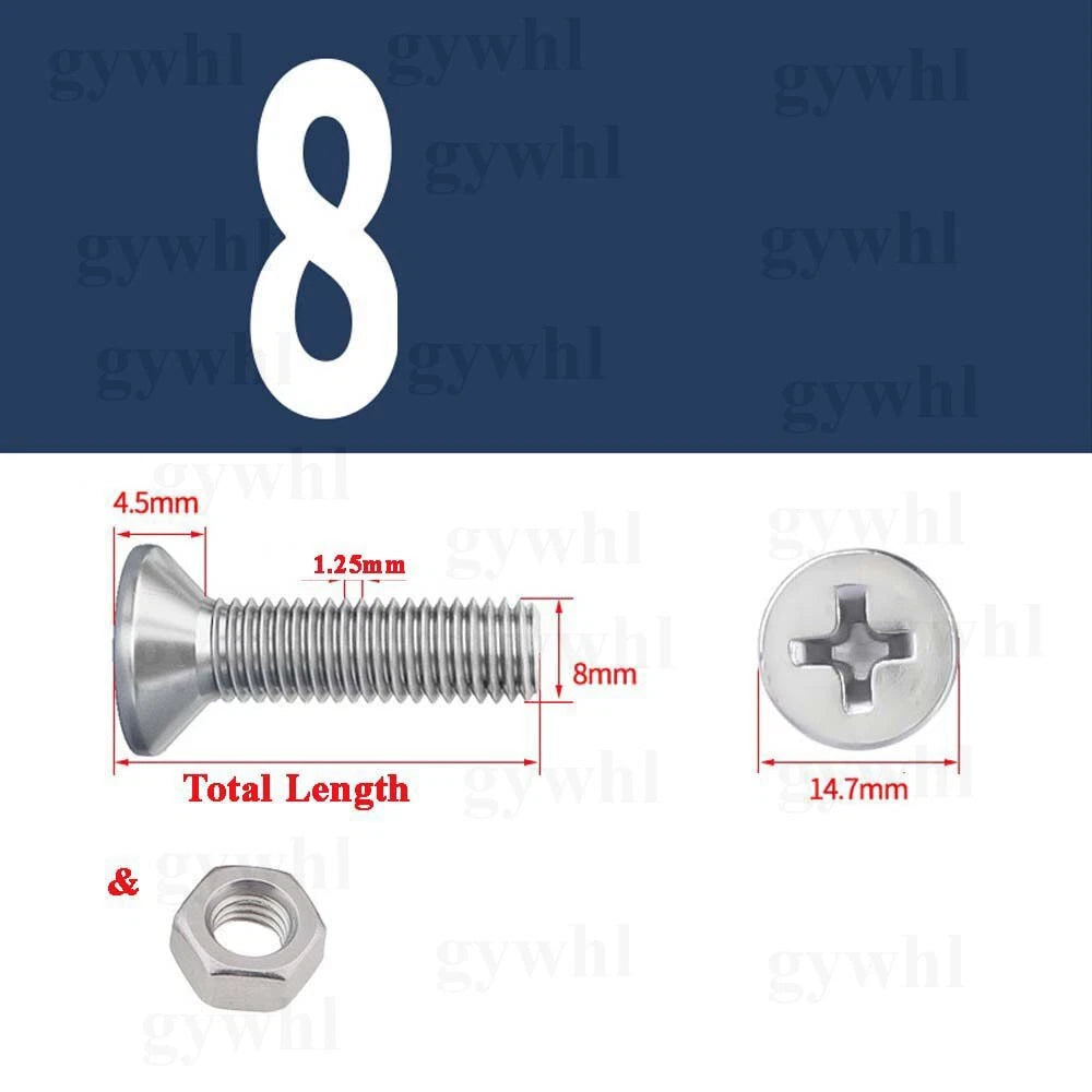 A2 Stainless Steel Phillips Countersunk Machine Screws with Nuts – M2 to M10, Flat Head, Rust‑Resistant