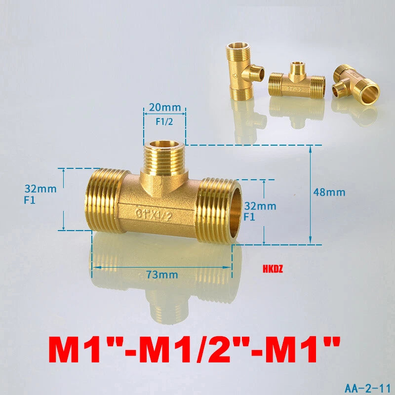 Brass T-Shape Pipe Fittings 1 2"~2" BSP Male Female Thread Tee Connector Adapter