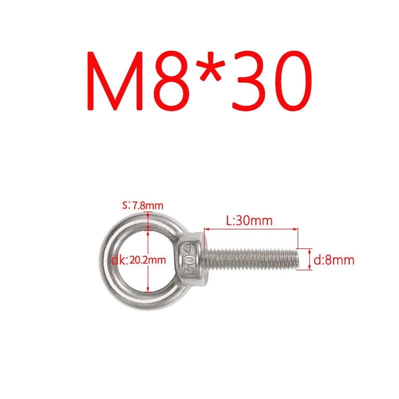M3–M24 Stainless Steel Eye Bolts with Metric Thread — 304 SS Lifting Eyebolt