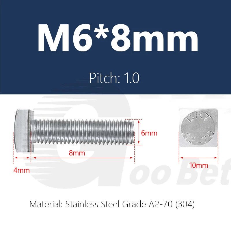 M6 Square Head T - Bolts — Stainless Steel A2 304 for T - Slot Aluminum Profiles - HomeDIYer