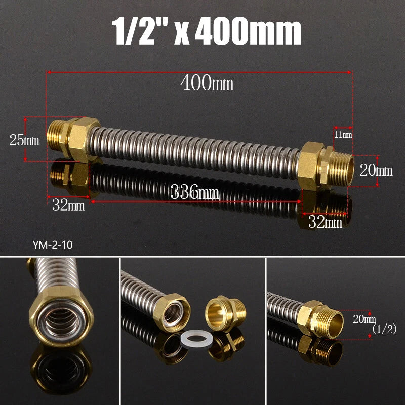 Corrugated Flexible Water Supply Hose with Brass Fittings — 1/2", 3/4", 1" | Hot & Cold