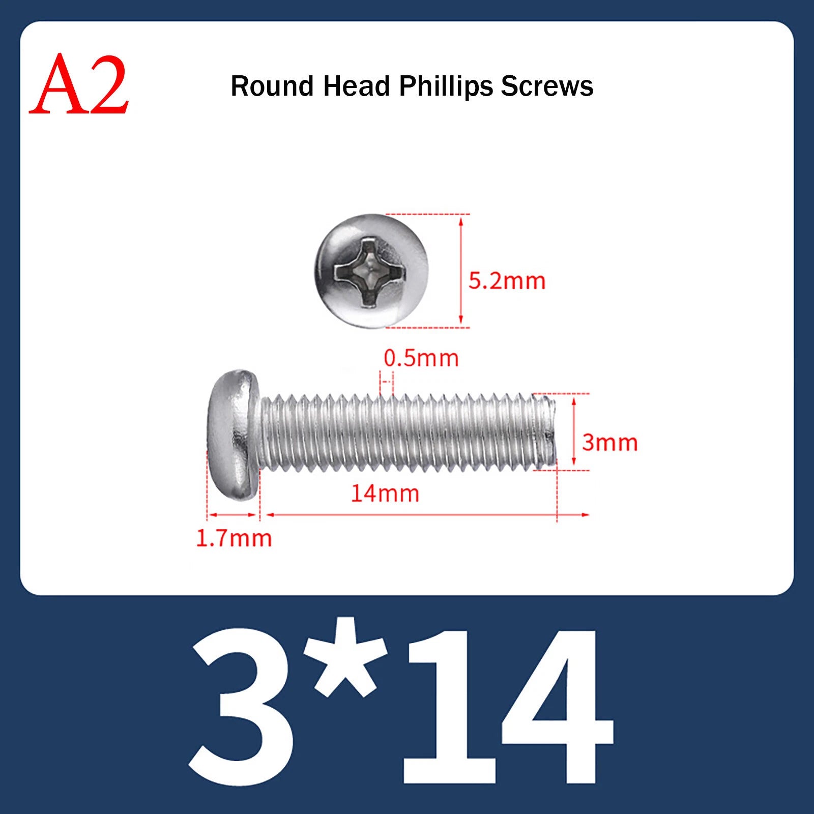 M3 Phillips Pan Head Machine Screws – A2 Stainless Steel, M3×3mm to M3×150mm (Full Length Range)