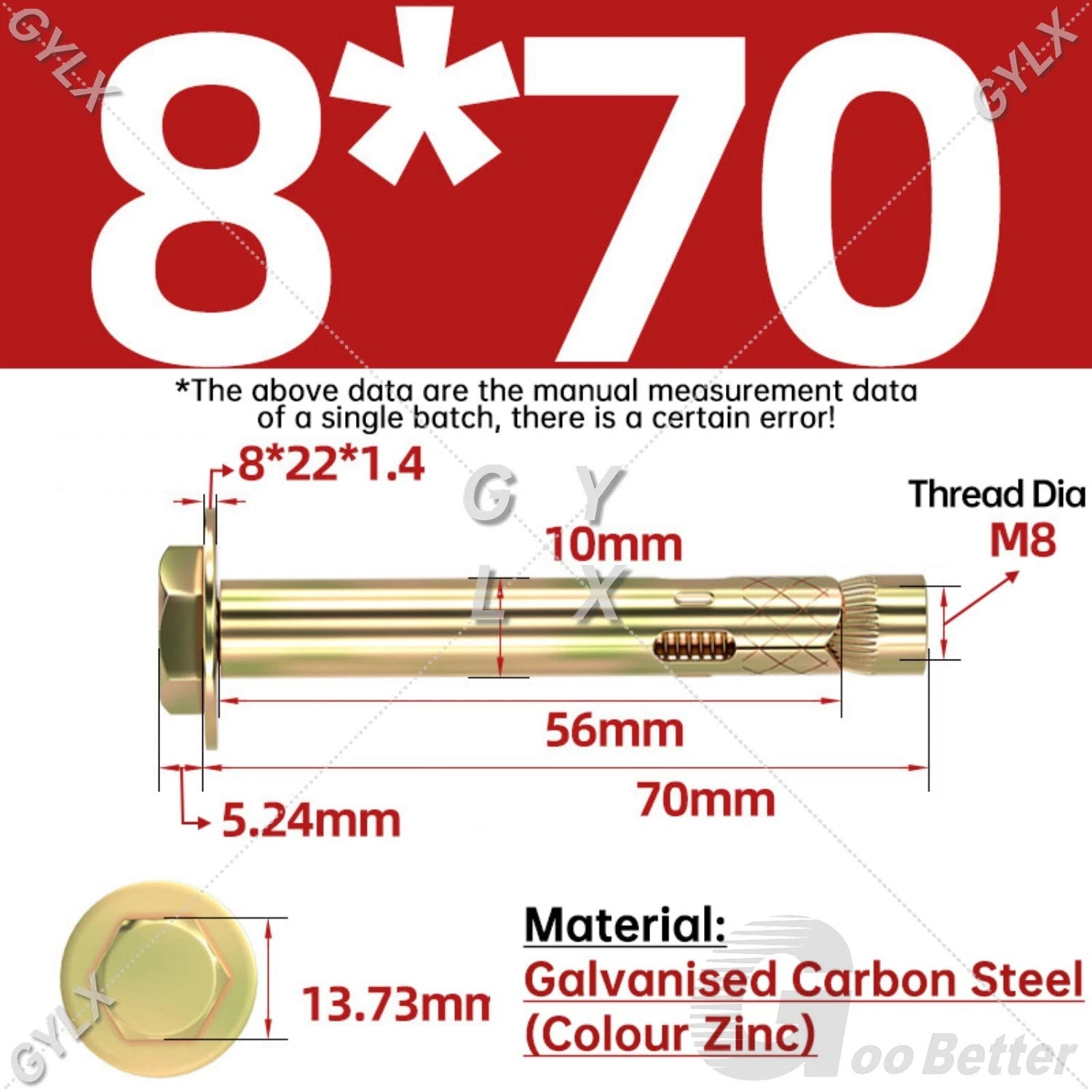 Sleeve Anchor Expansion Bolts for Masonry – Zinc Plated | M6 M8 M10 M12 M16