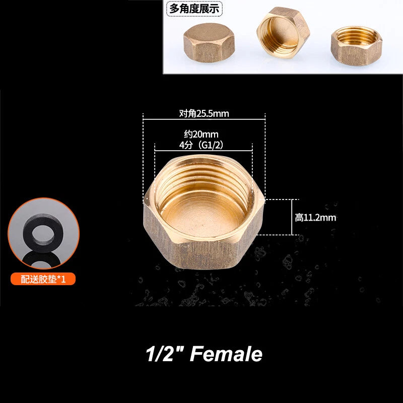 Brass BSP Blanking Cap Plug — 1/8" to 2" Male & Female Stop End with Washer