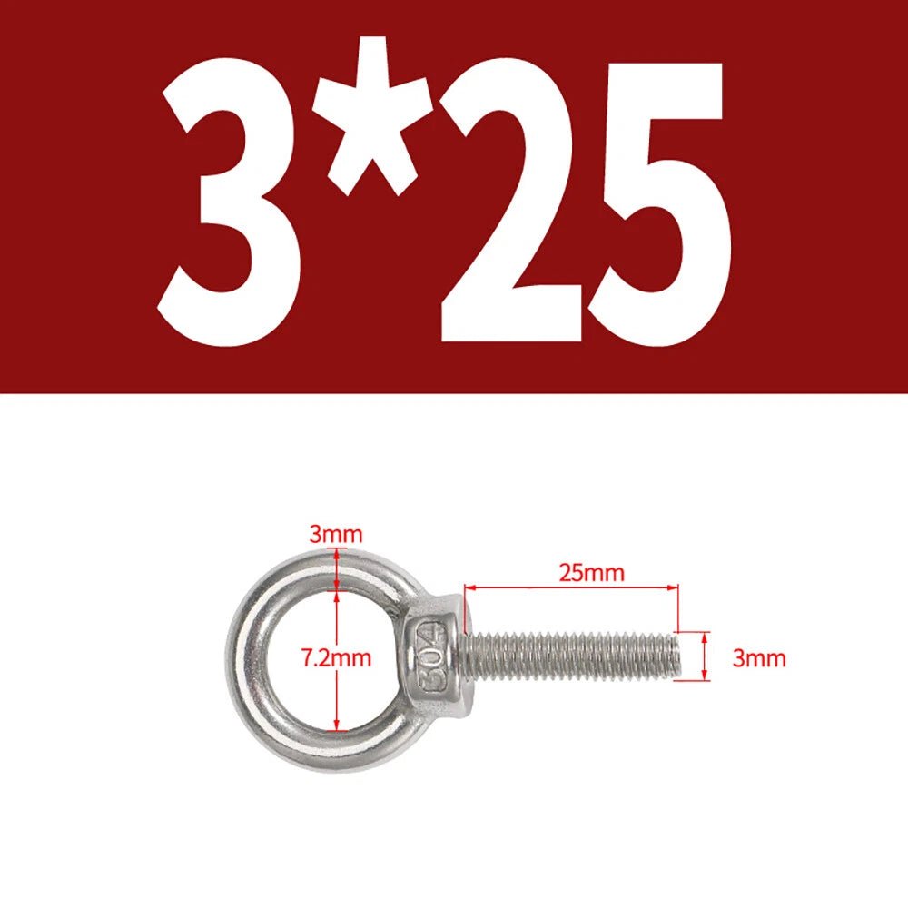 A2 Stainless Steel Lifting Eye Bolts DIN 580 — M3 M4 M5 M6 M8, 9mm–200mm - HomeDIYer