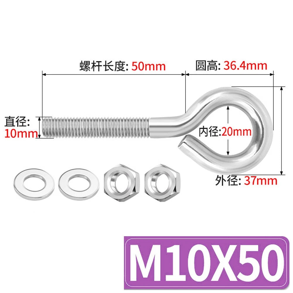 Galvanised Stainless Eye Screws Hooks Eye Bolts Closed Screws Threaded Rings Set