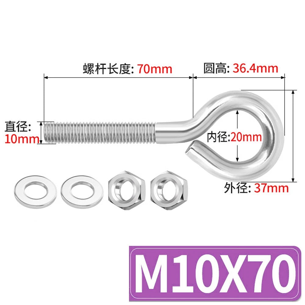 Galvanised Stainless Eye Screws Hooks Eye Bolts Closed Screws Threaded Rings Set