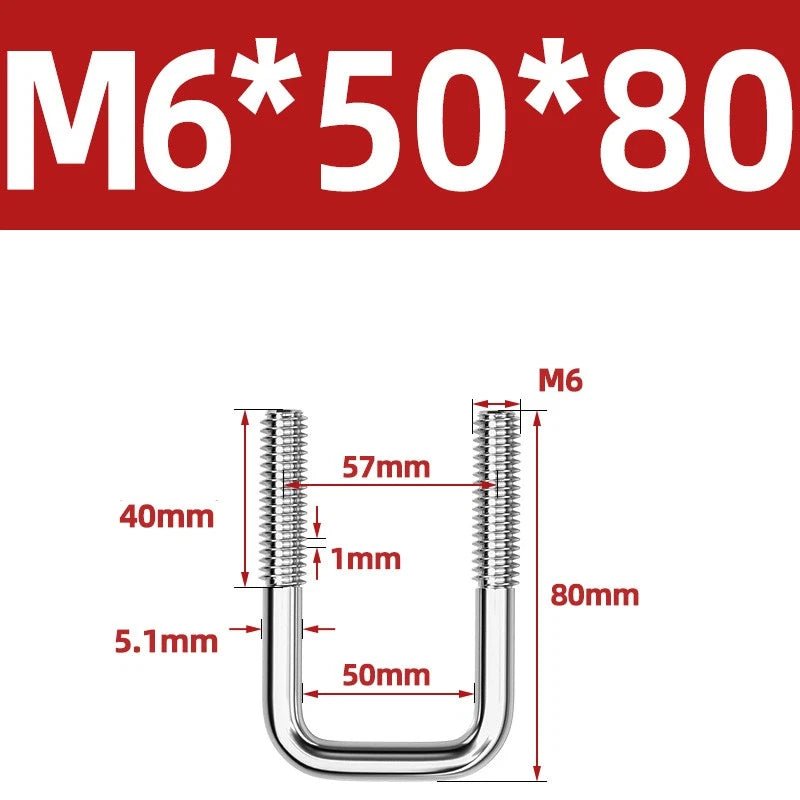 A2 304 Stainless Steel Square U - Bolt Clamp — M6 M8 M10 M12, Multiple Lengths - HomeDIYer