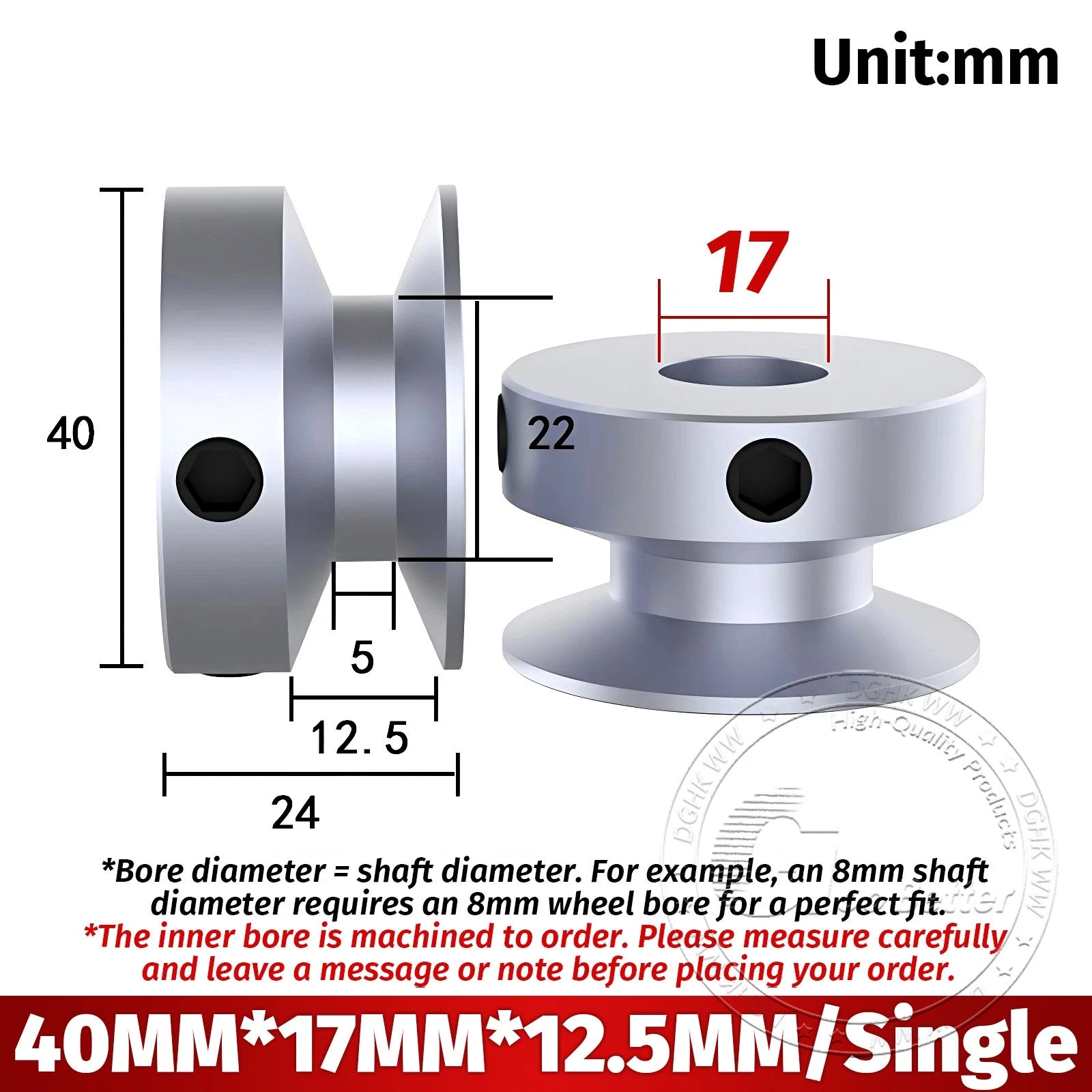 V-Groove Aluminum Drive Pulley For V-Belt Pulleys Groove 12.5mm OD 40mm-150mm