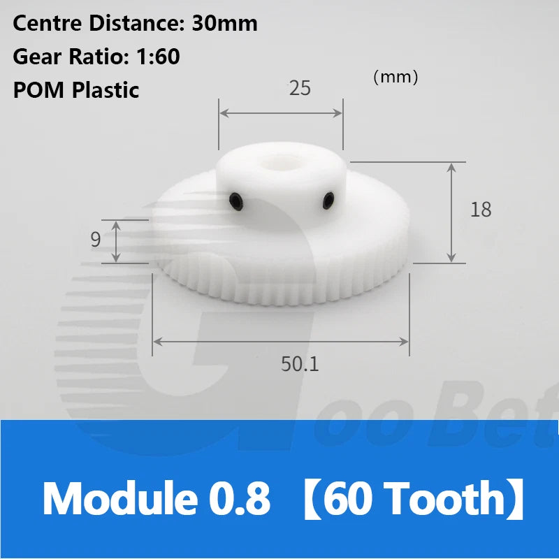 Worm Gear Wheel Module 0.8 POM Plastic 20 - 60 Tooth Worm Shaft Stainless Steel