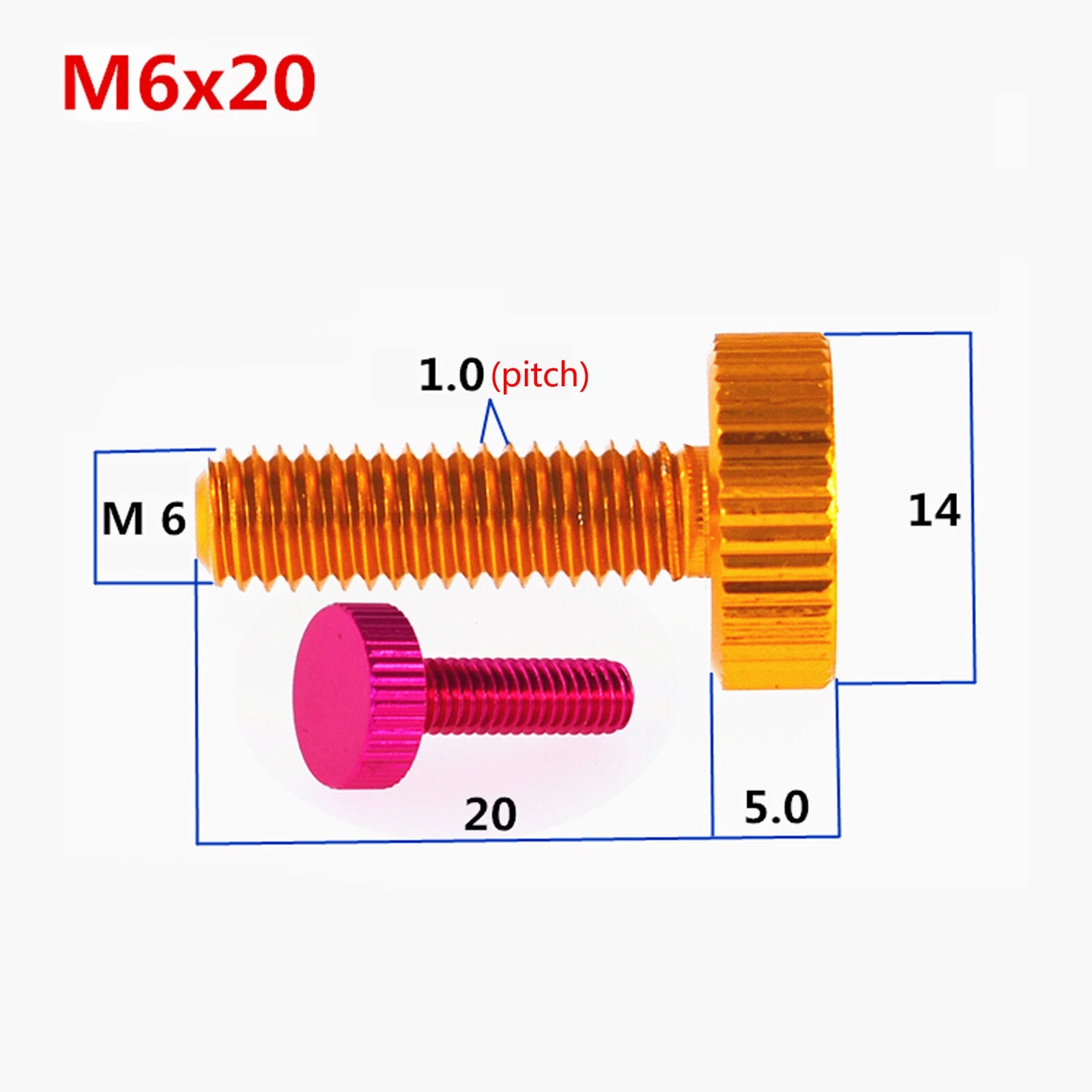 M5 M6 Knurled Thumb Screws Aluminum Alloy Multicolour Round Hand Grip Knob Bolts