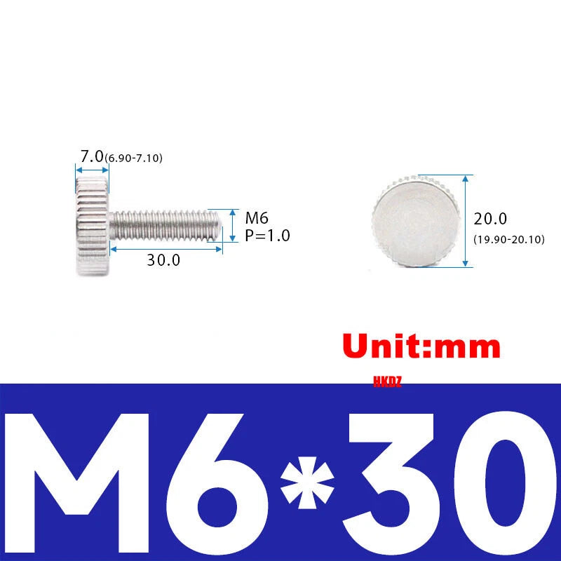 M5 M6 Flat Head Knurled Thumb Screws 303 Stainless Steel 8mm to 35mm Hand Bolts