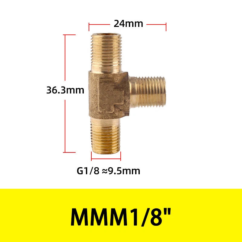 BSP Brass Tee Fitting – 90° Equal Tee Pipe Connector, Female & Male Thread, 1/8" to 1/2"